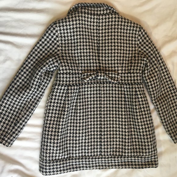 Girls Houndstooth Winter Warm Coat Jacket Wool Buttons Size Medium Black White - Picture 10 of 13